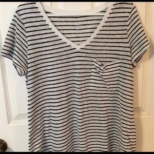 Black and white striped V-neck